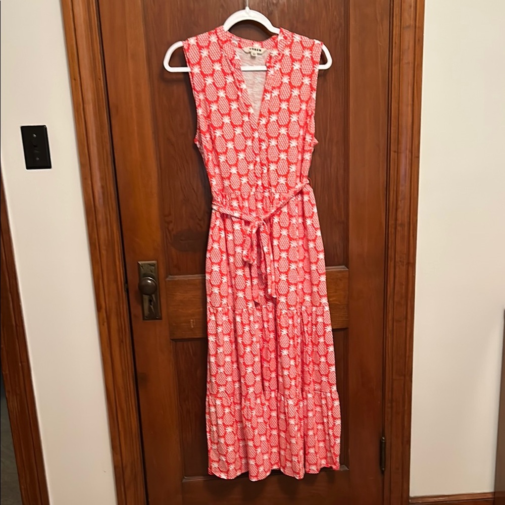 Boden White and Red Sleeveless V-Neck Maxi Sundress